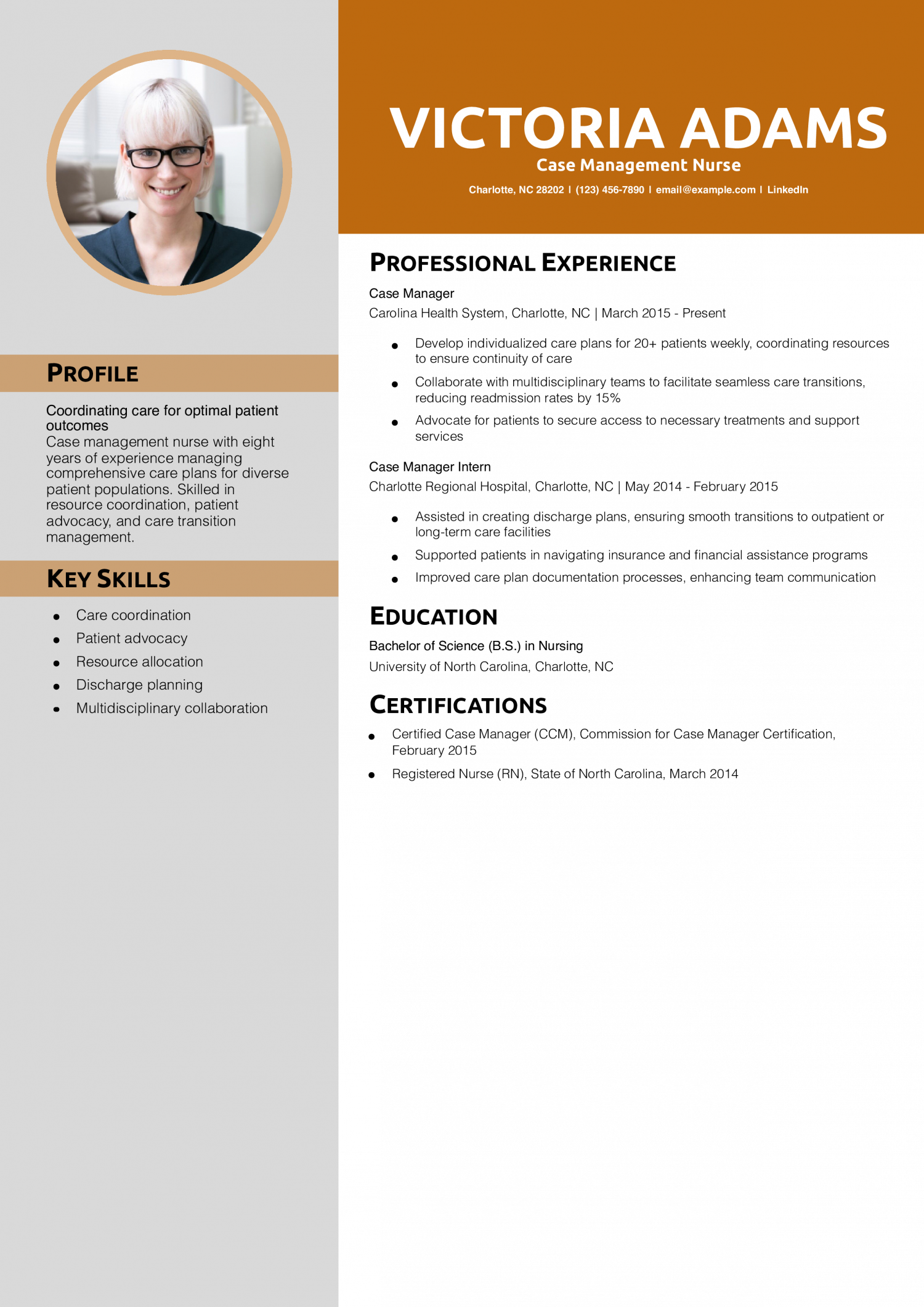 Case Management Nurse Resume Example