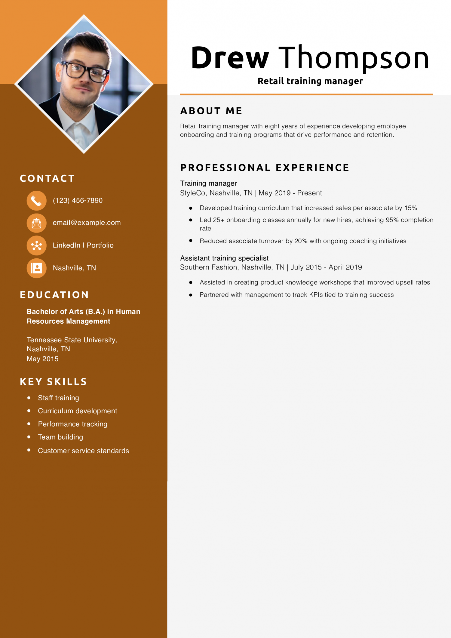 Retail training manager resume example