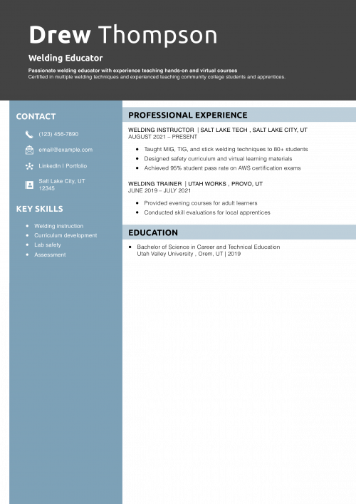 Welding Educator Resume Example 