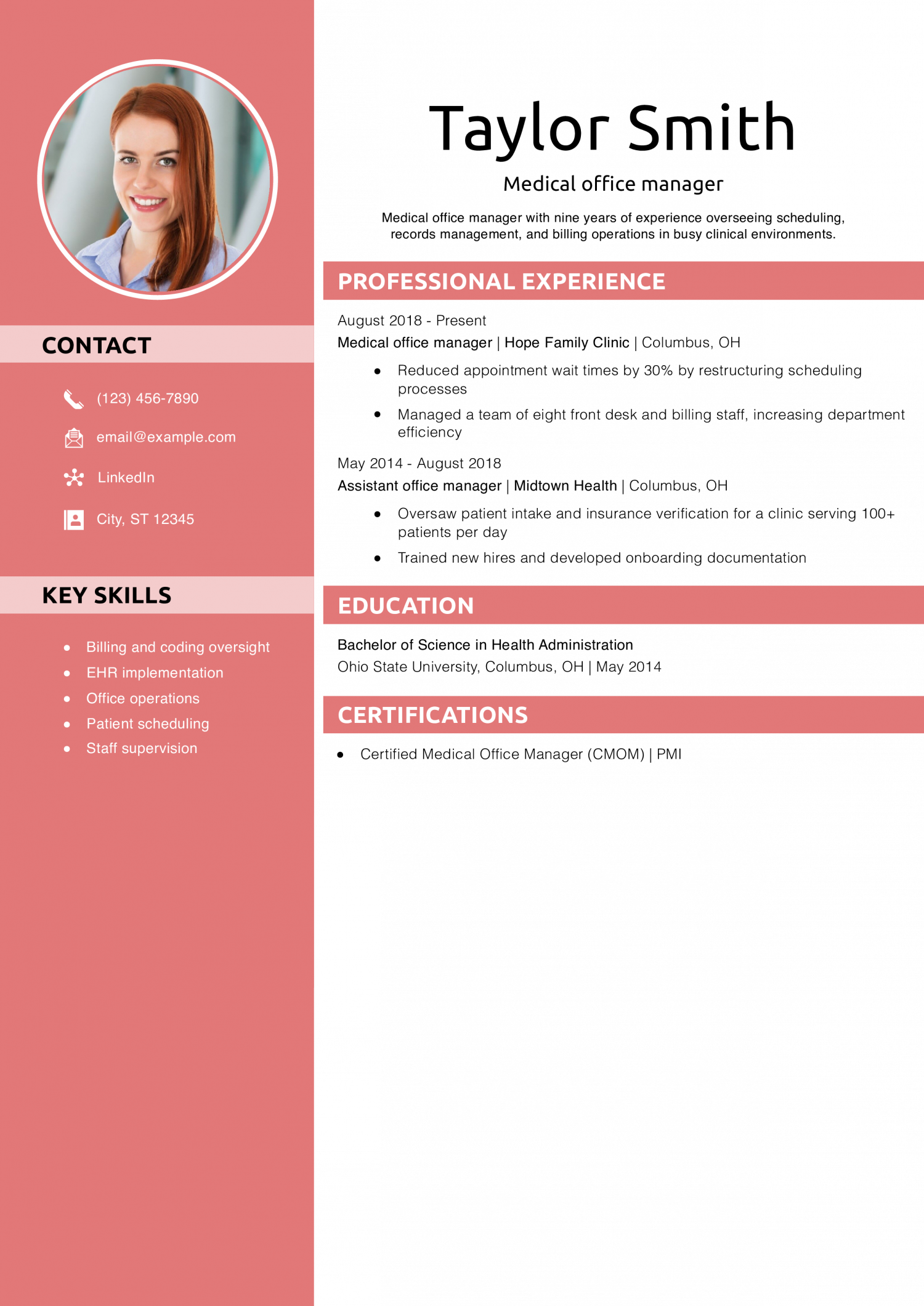 Medical office manager resume example