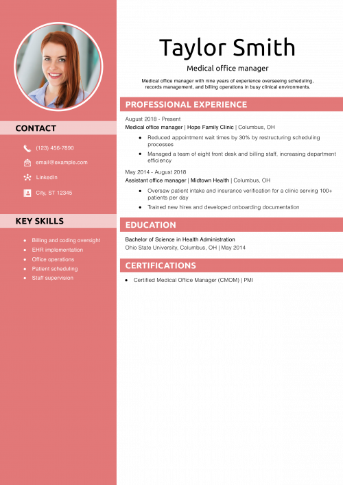 Medical office manager resume example