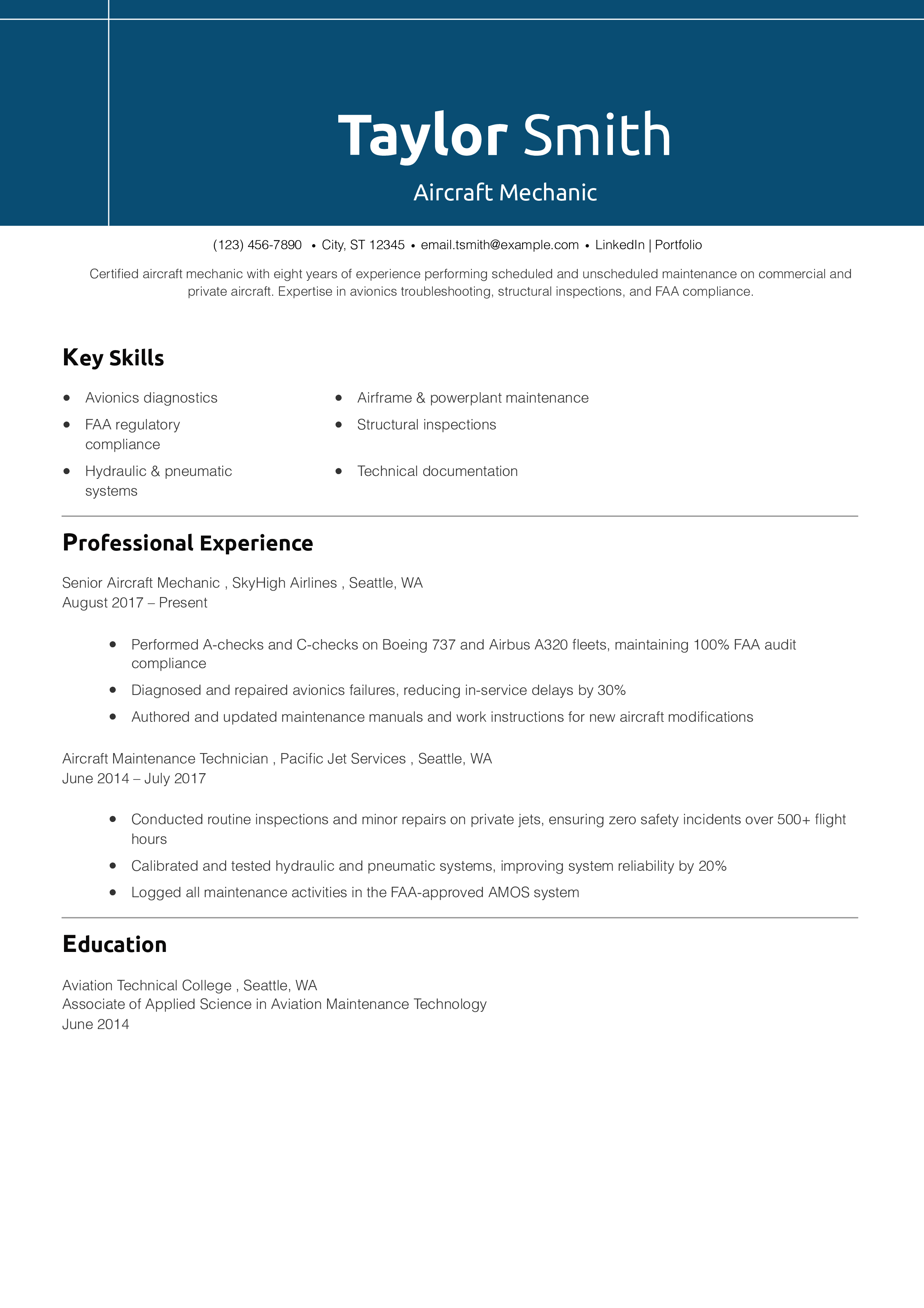 Aircraft Mechanic Resume Templates