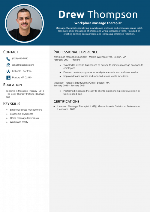 Workplace massage therapist resume