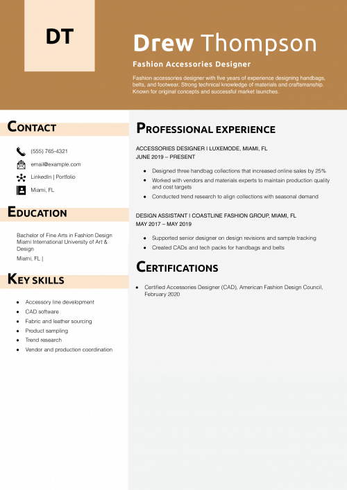 Fashion Accessories Designer Resume