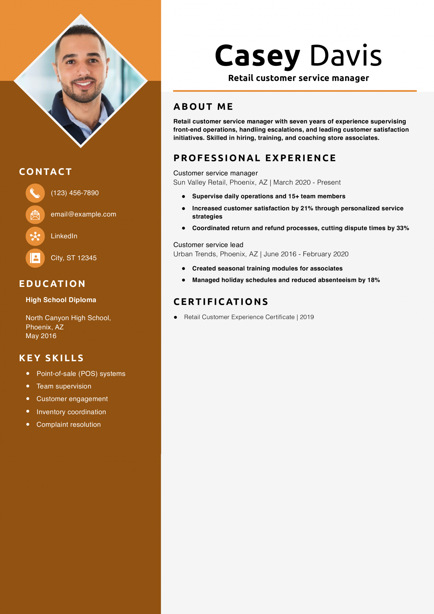 Retail customer service manager resume example