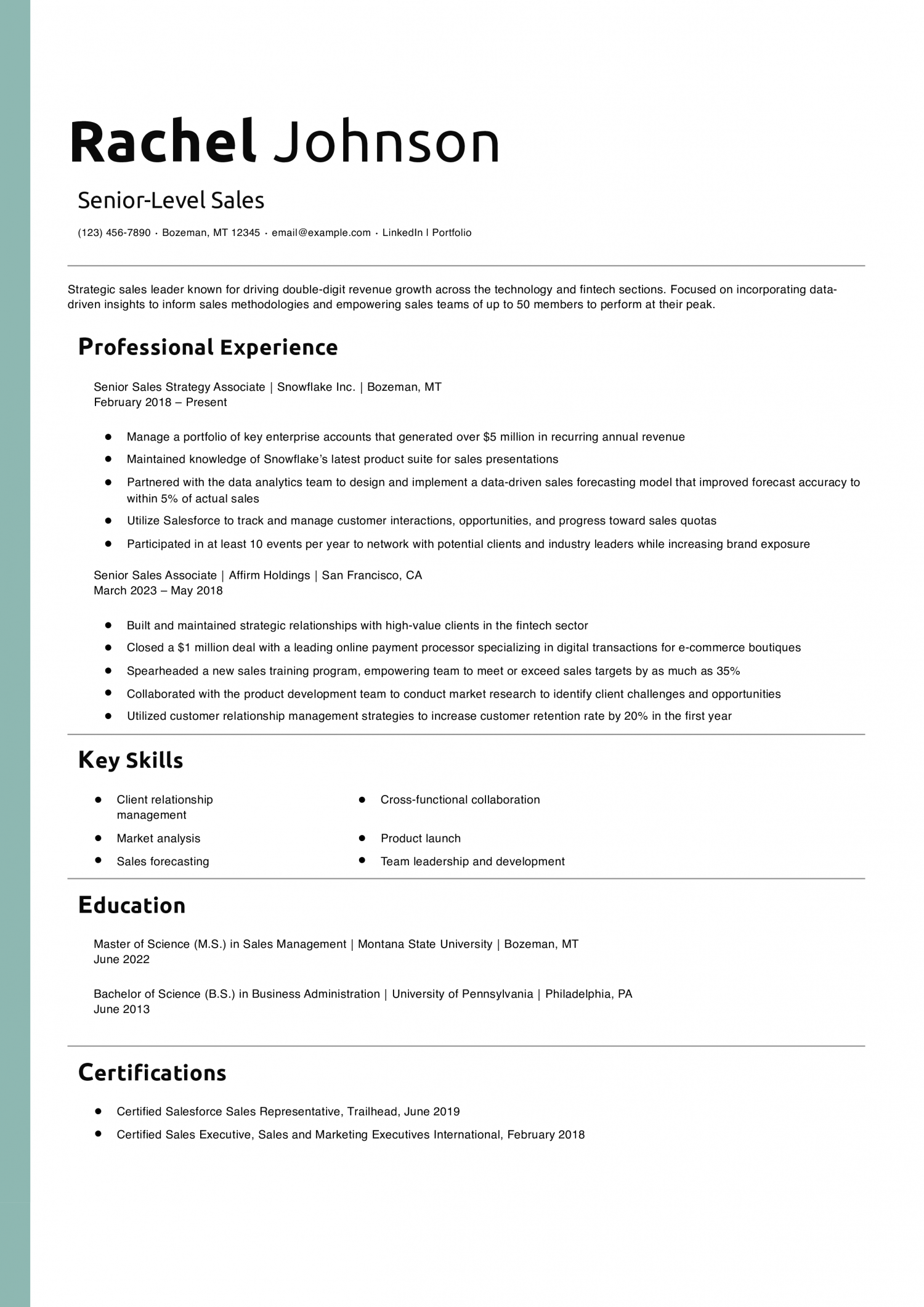 Senior-Level Sales Resume Example