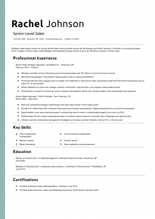 Senior-Level Sales Resume Example