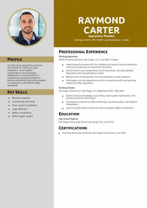 Apprentice Plumber Resume Example