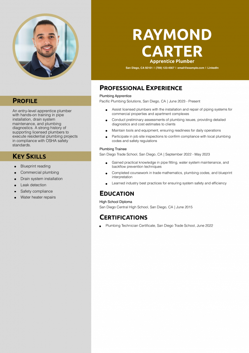 Apprentice Plumber Resume Example