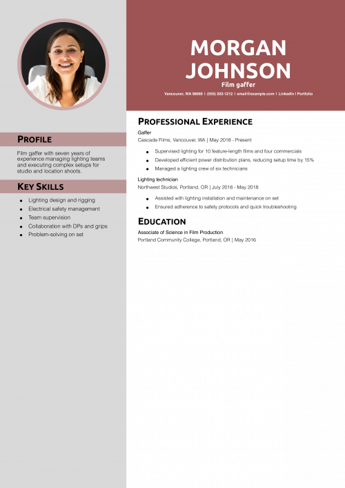 Film gaffer resume example