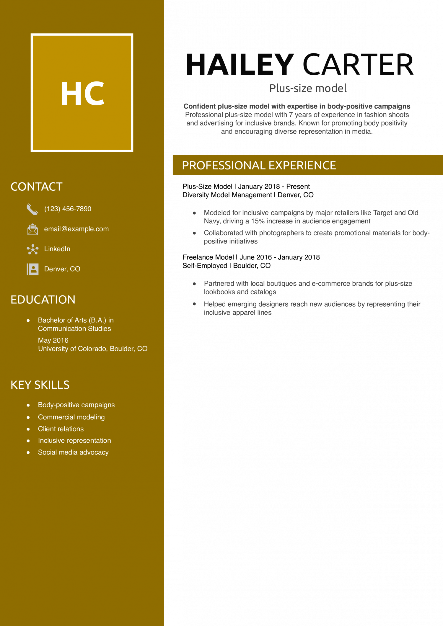 Plus-size model resume