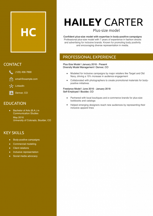 Plus-size model resume