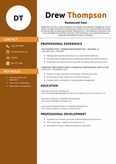 Restaurant host resume example