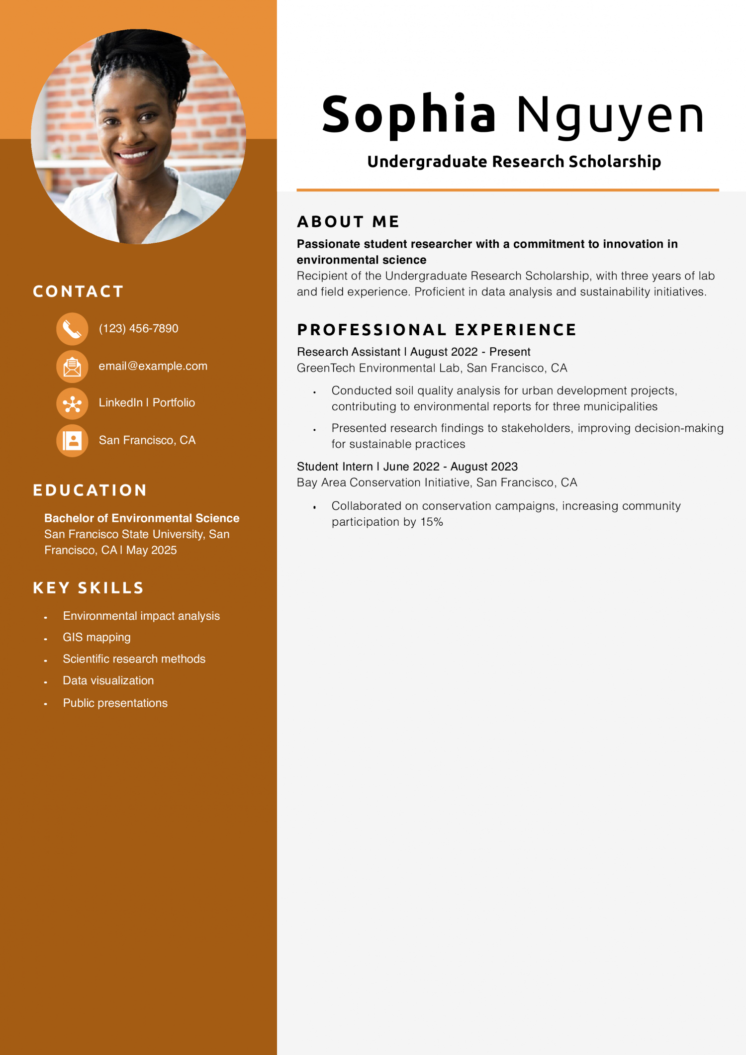 Undergraduate Research Scholarship Resume