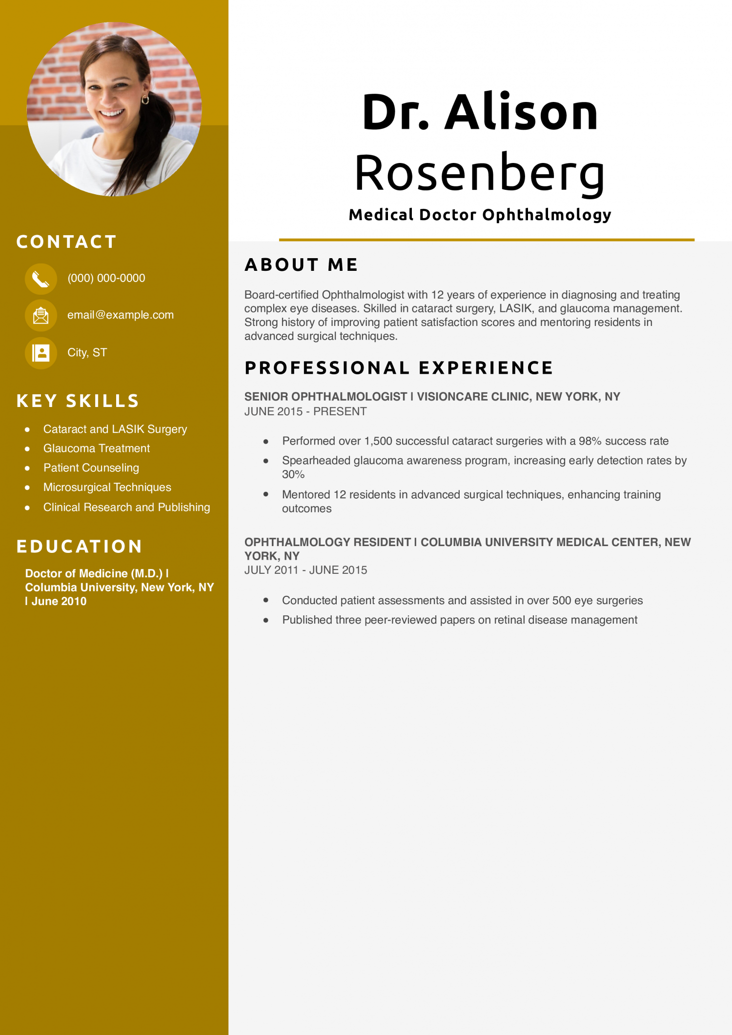 Medical Doctor Ophthalmology Resume
