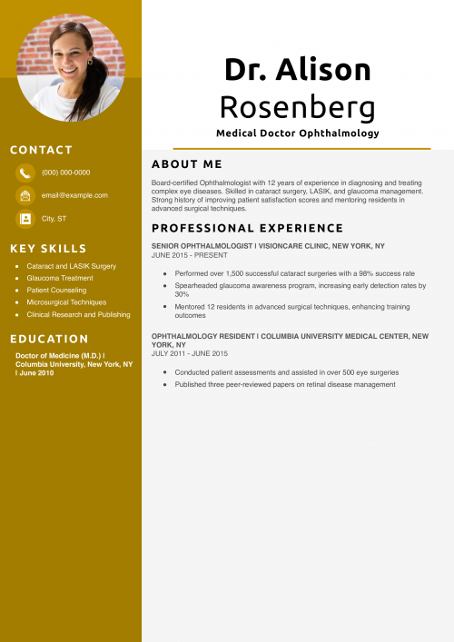 Medical Doctor Ophthalmology Resume