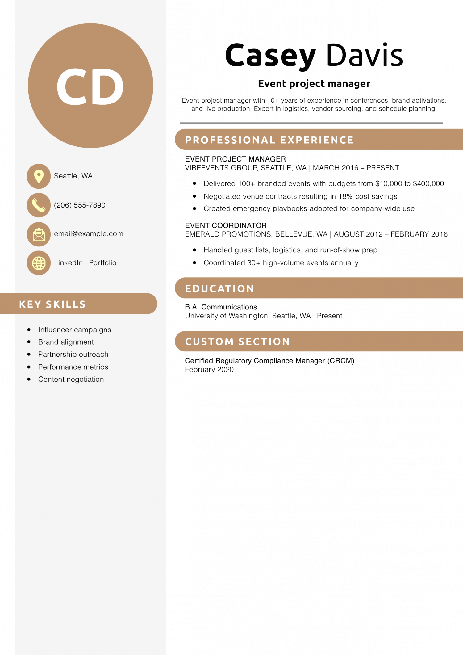 Event project manager resume