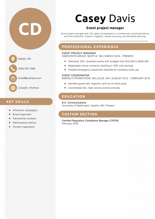 Event project manager resume