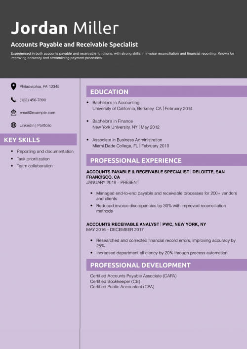 Accounts Payable and Receivable Specialist Resume Example