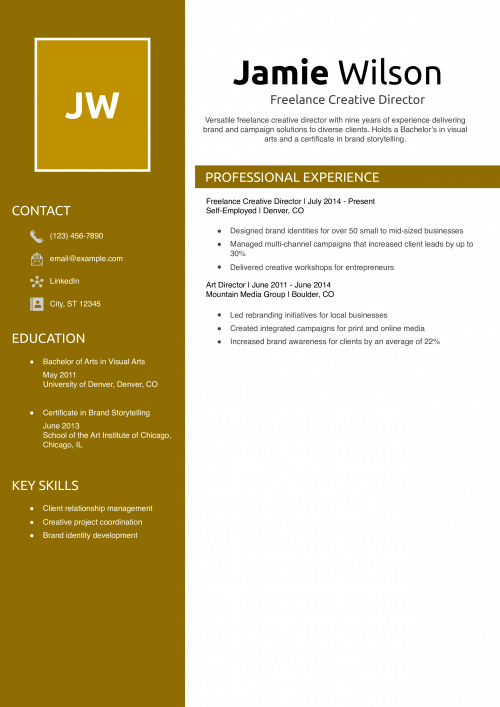 Freelance Creative Director Resume Example