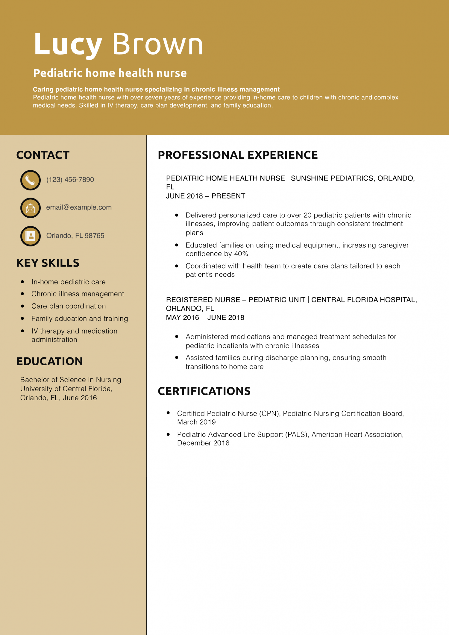 Pediatric home health nurse resume