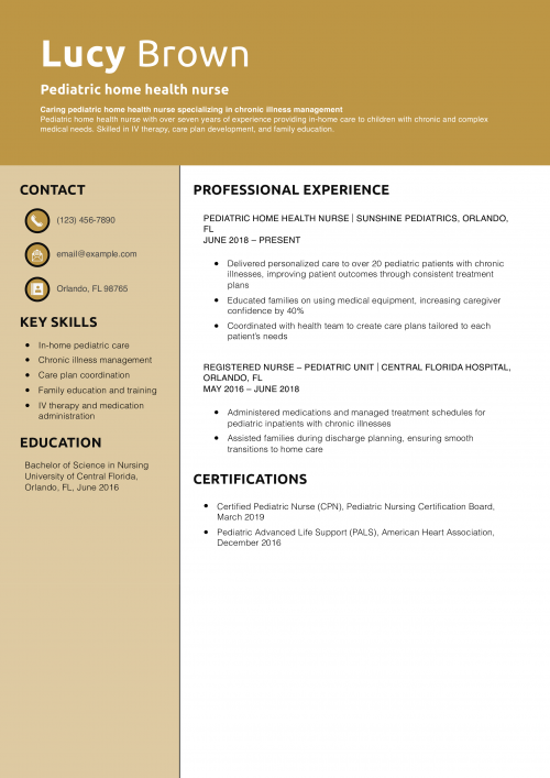 Pediatric home health nurse resume