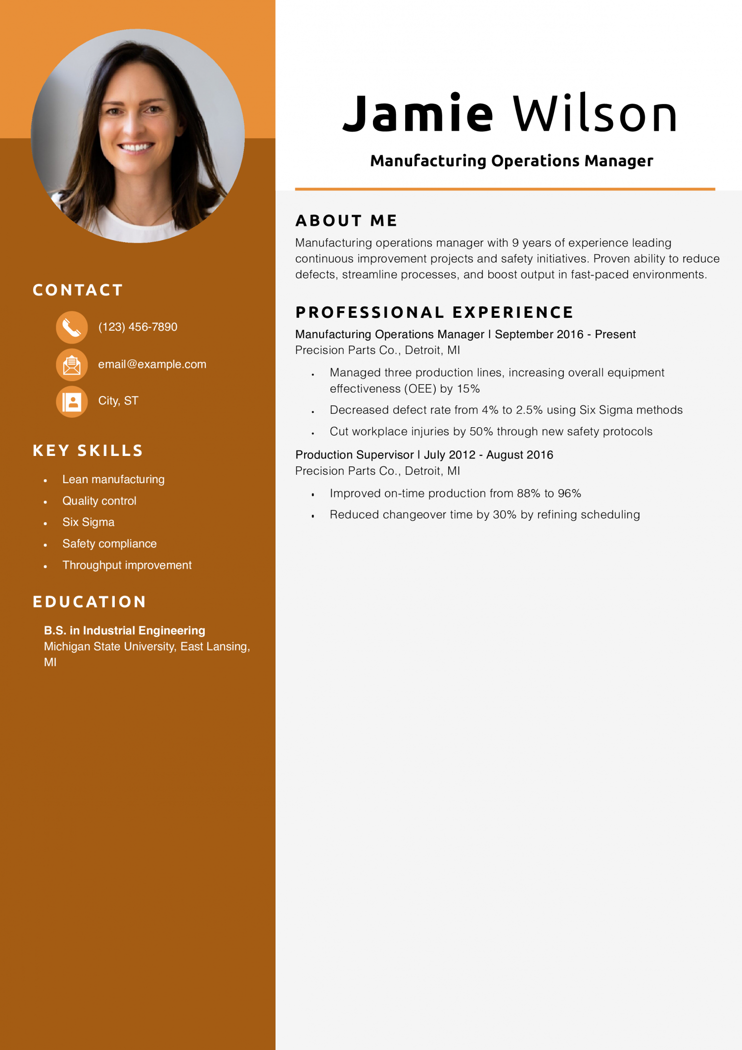 Manufacturing Operations Manager Resume 