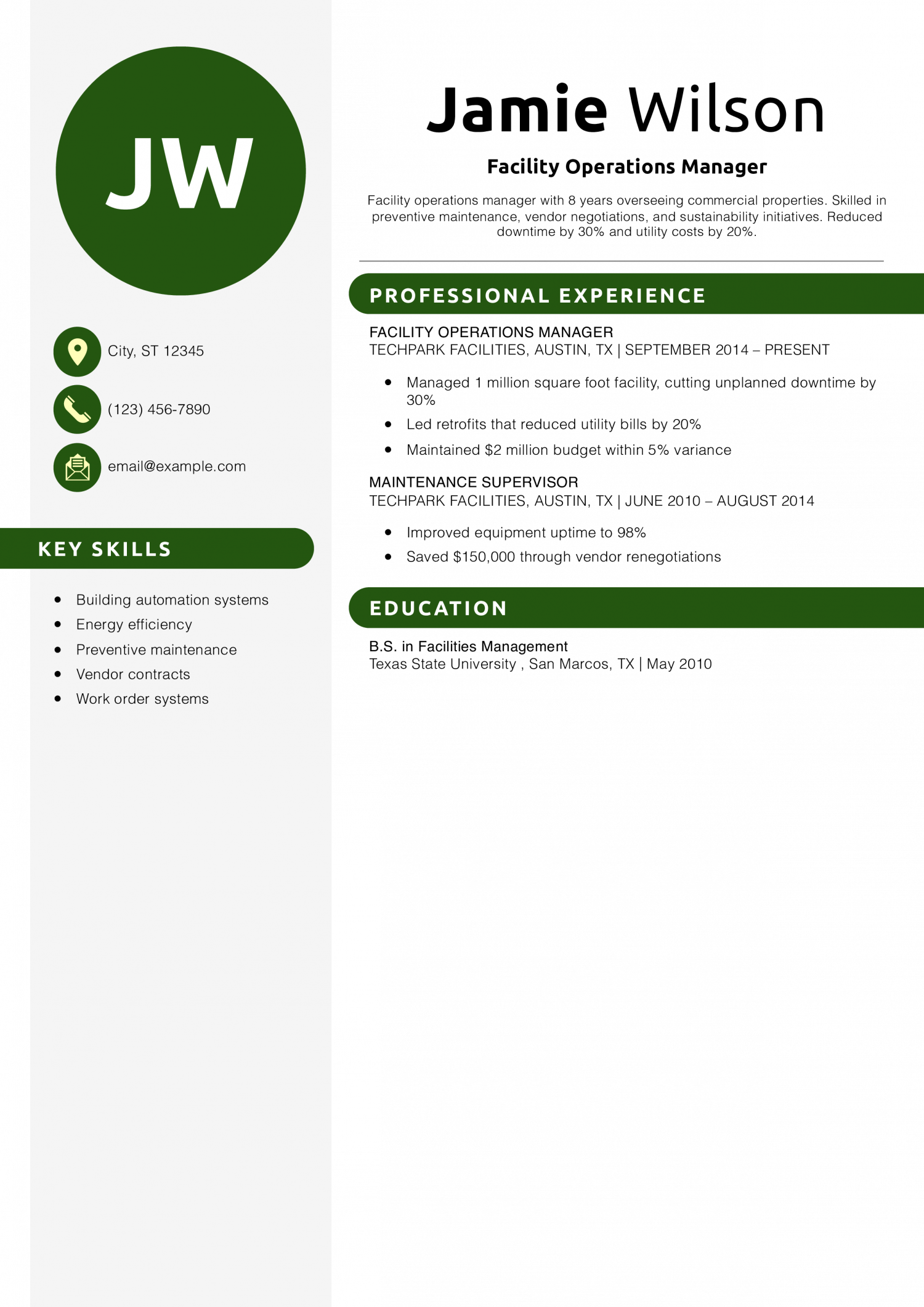Facility Operations Manager Resume 