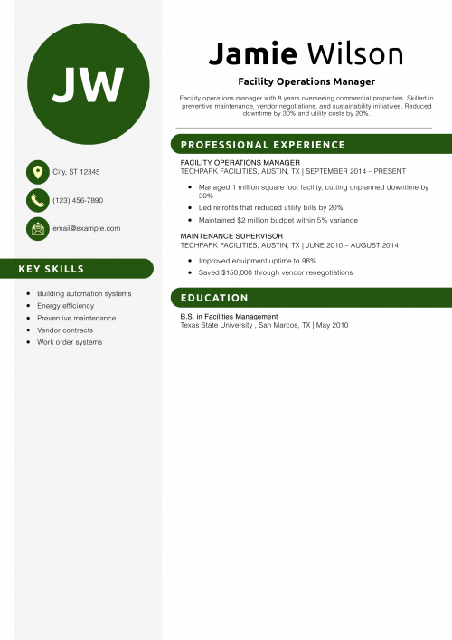 Facility Operations Manager Resume 