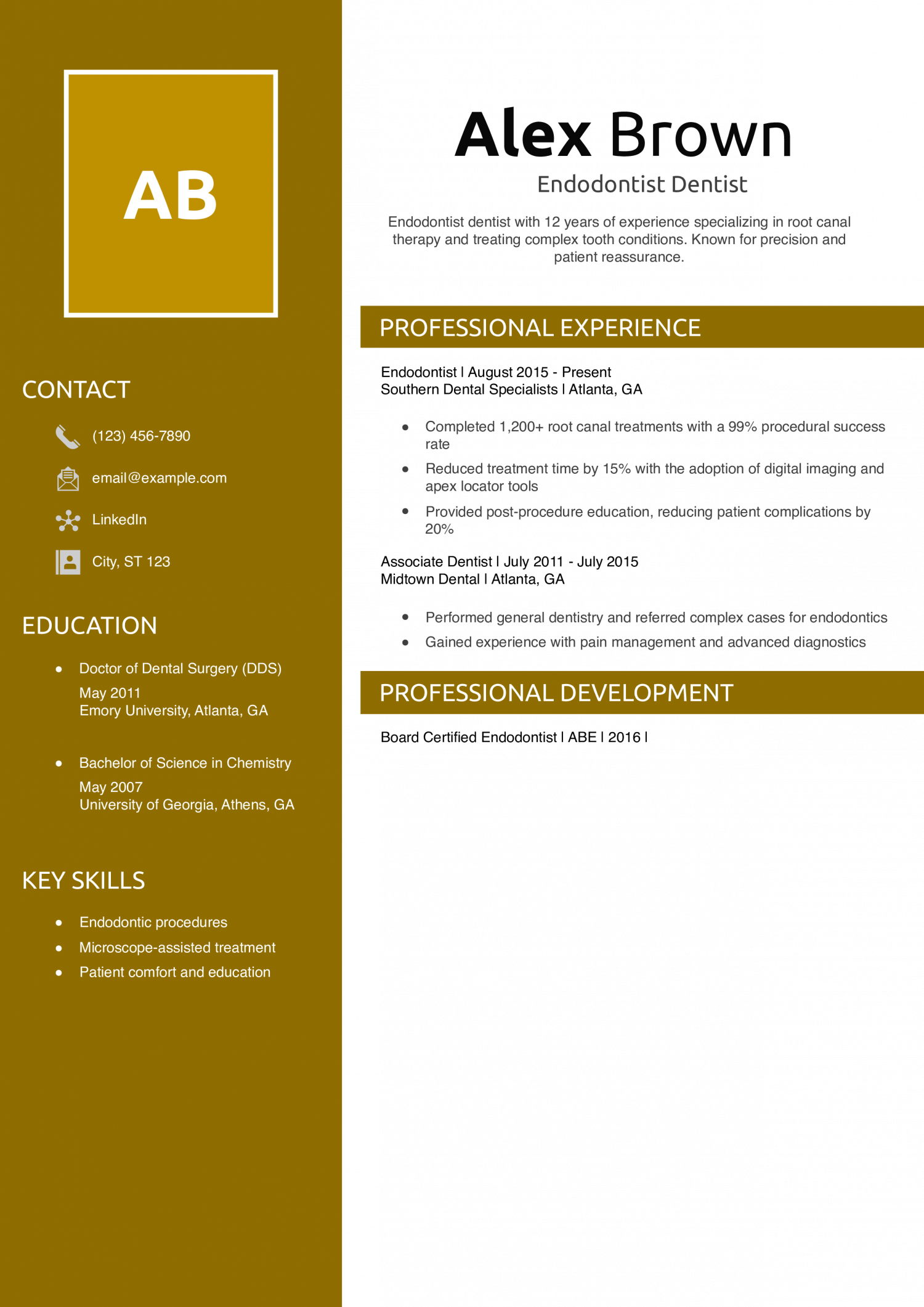 Endodontist Dentist Resume Example