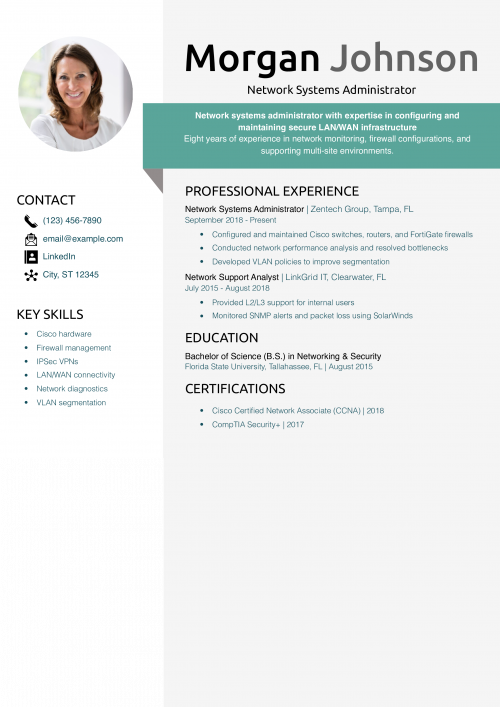 Network Systems Administrator Resume Example