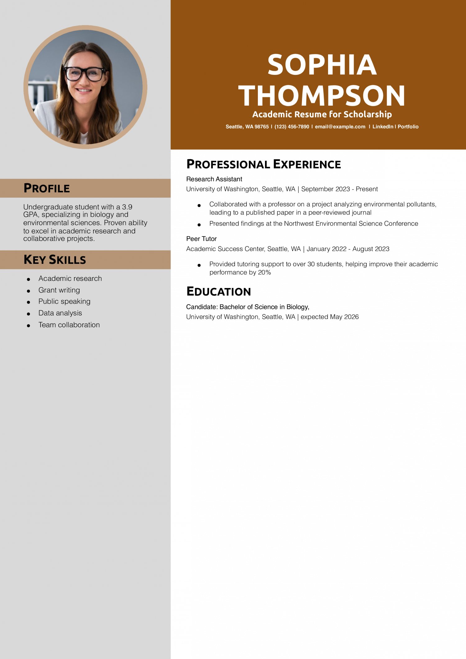 Academic Resume for Scholarship