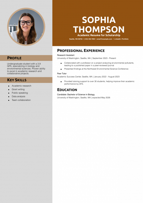 Academic Resume for Scholarship