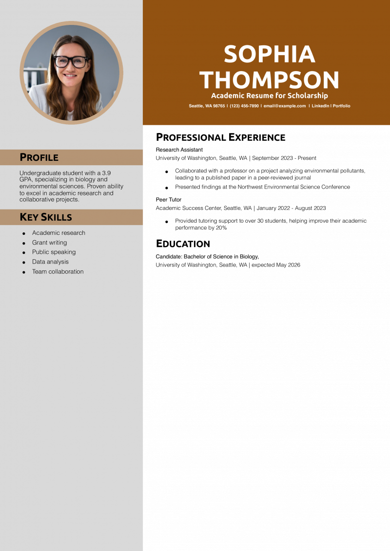 Academic Resume for Scholarship