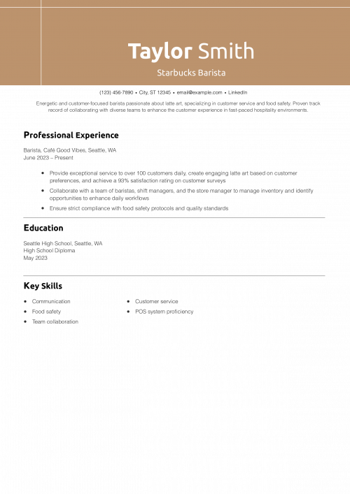 Starbucks Barista Resume Example