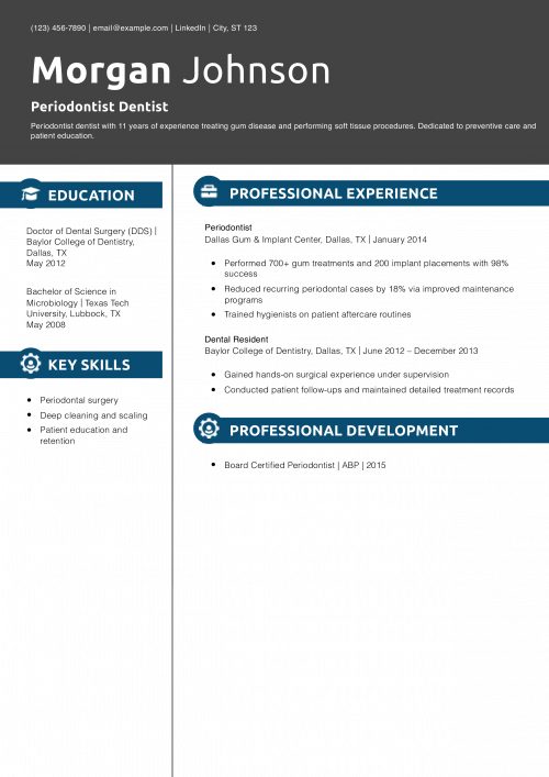 Periodontist Dentist Resume Example