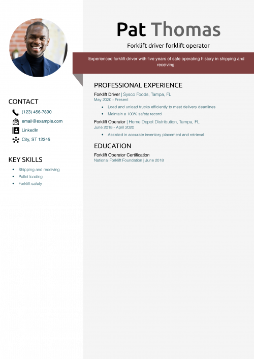 Forklift driver forklift operator resume example