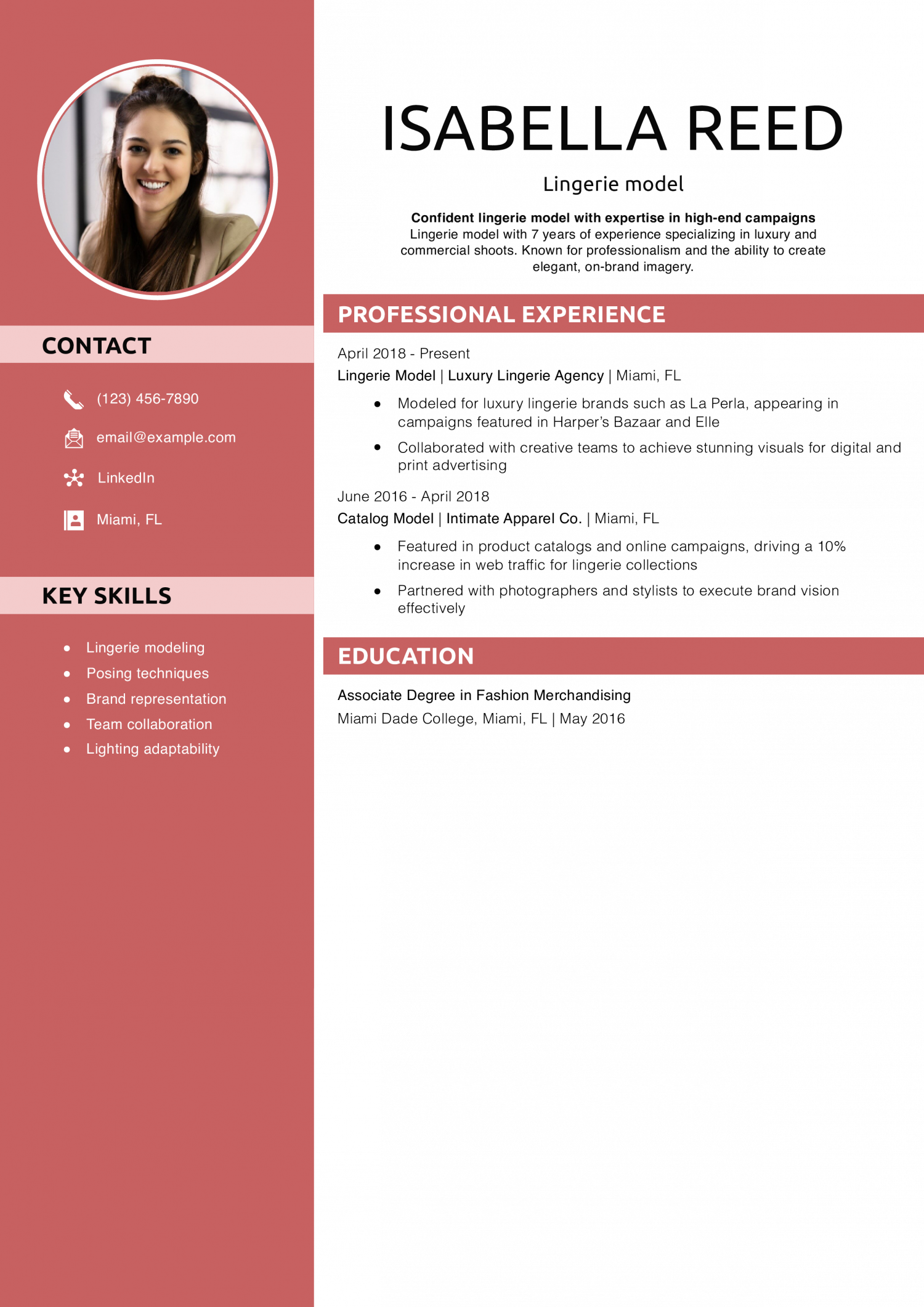 Lingerie model resume