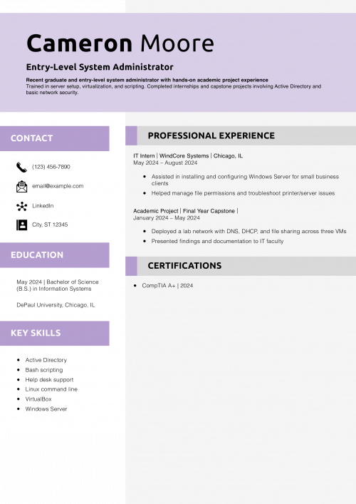 Entry-Level System Administrator Resume Example