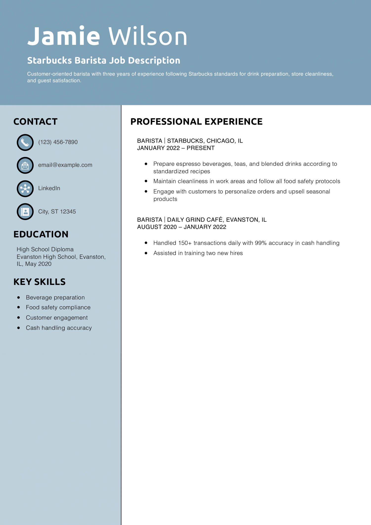 Starbucks Barista Job Description Resume Example