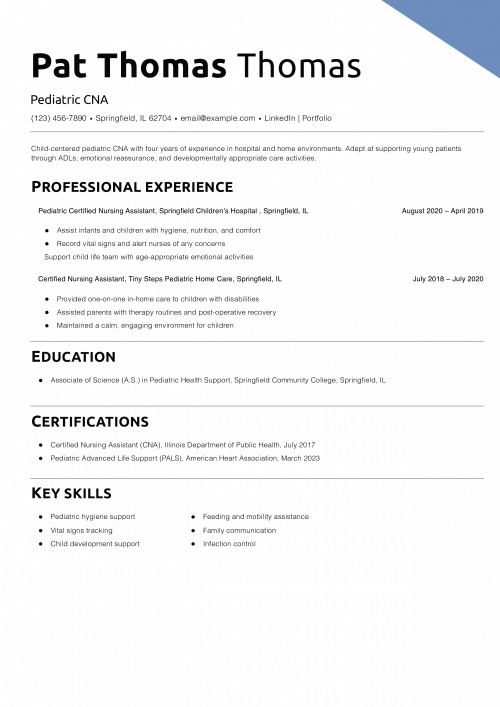 Pediatric CNA Resume Example