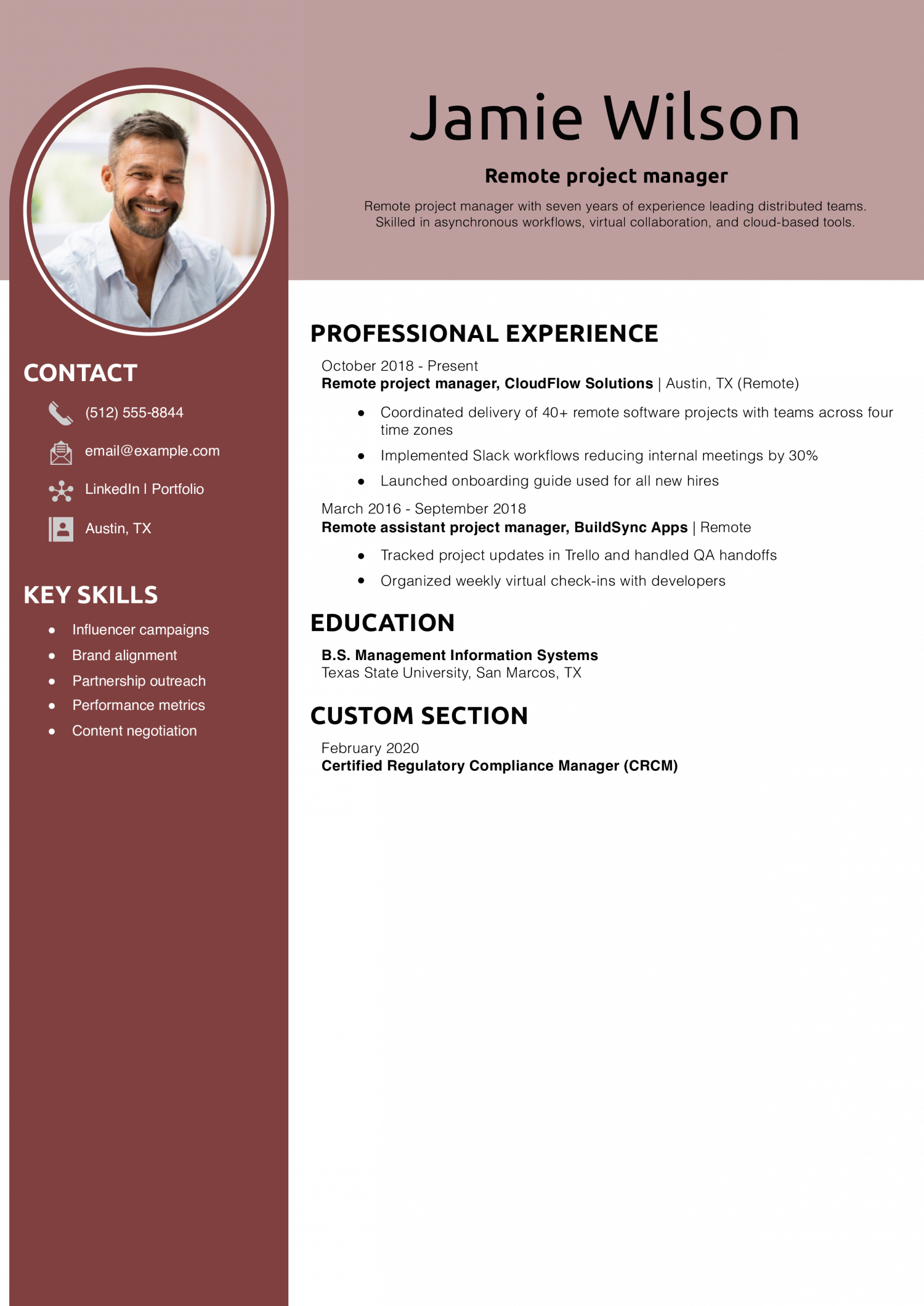 Remote project manager resume
