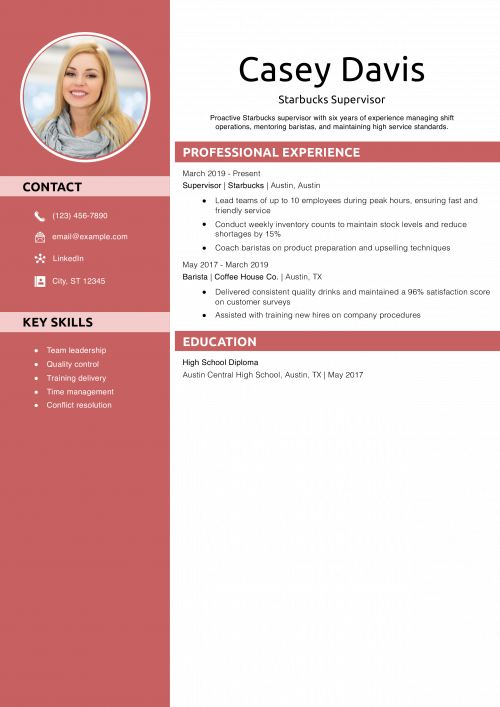 Starbucks Supervisor Resume Example
