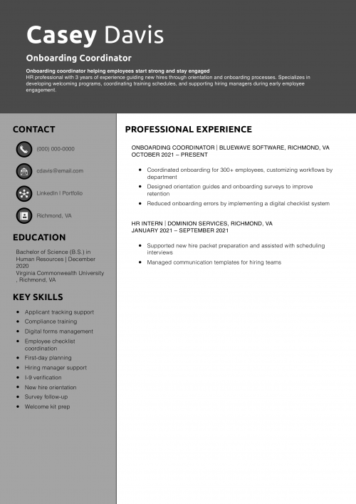 Onboarding Coordinator Resume 