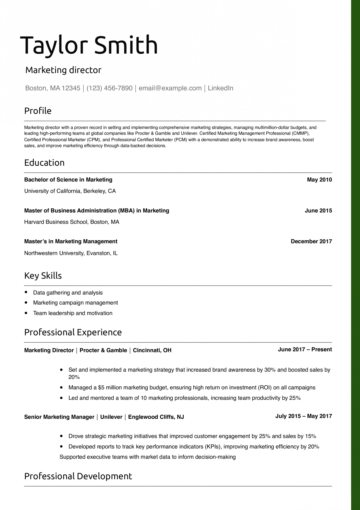 Marketing director resume example