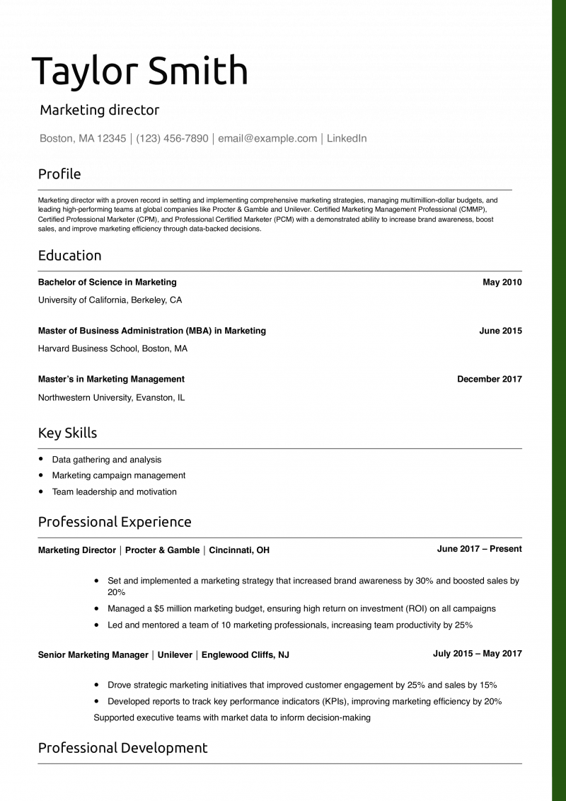 Marketing director resume example
