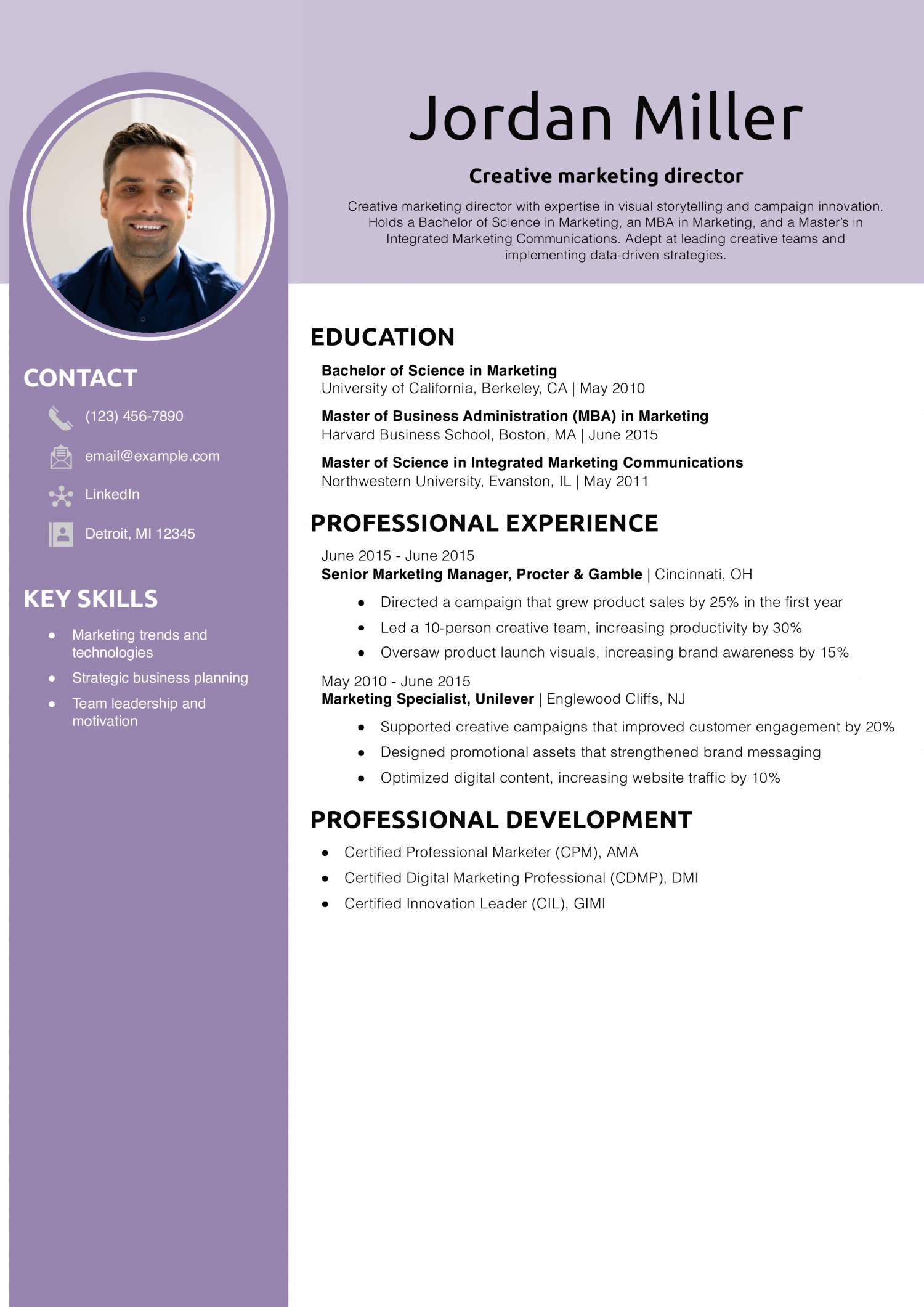 Creative marketing director resume example