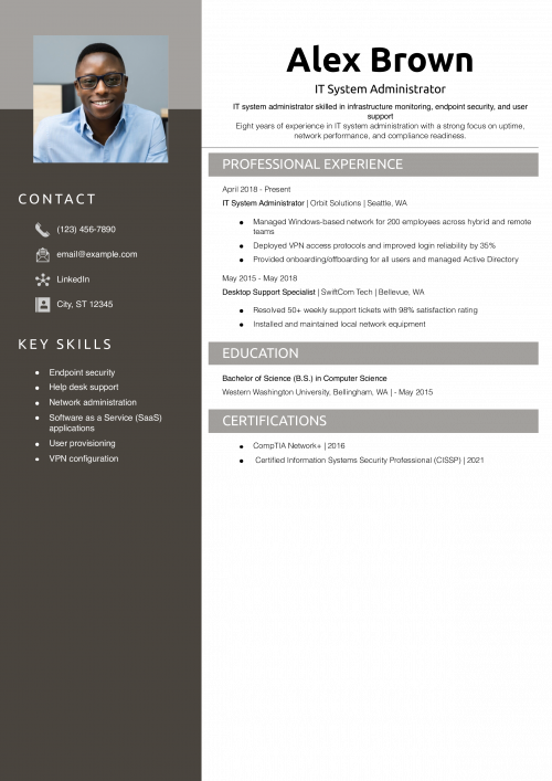 IT System Administrator Resume Example