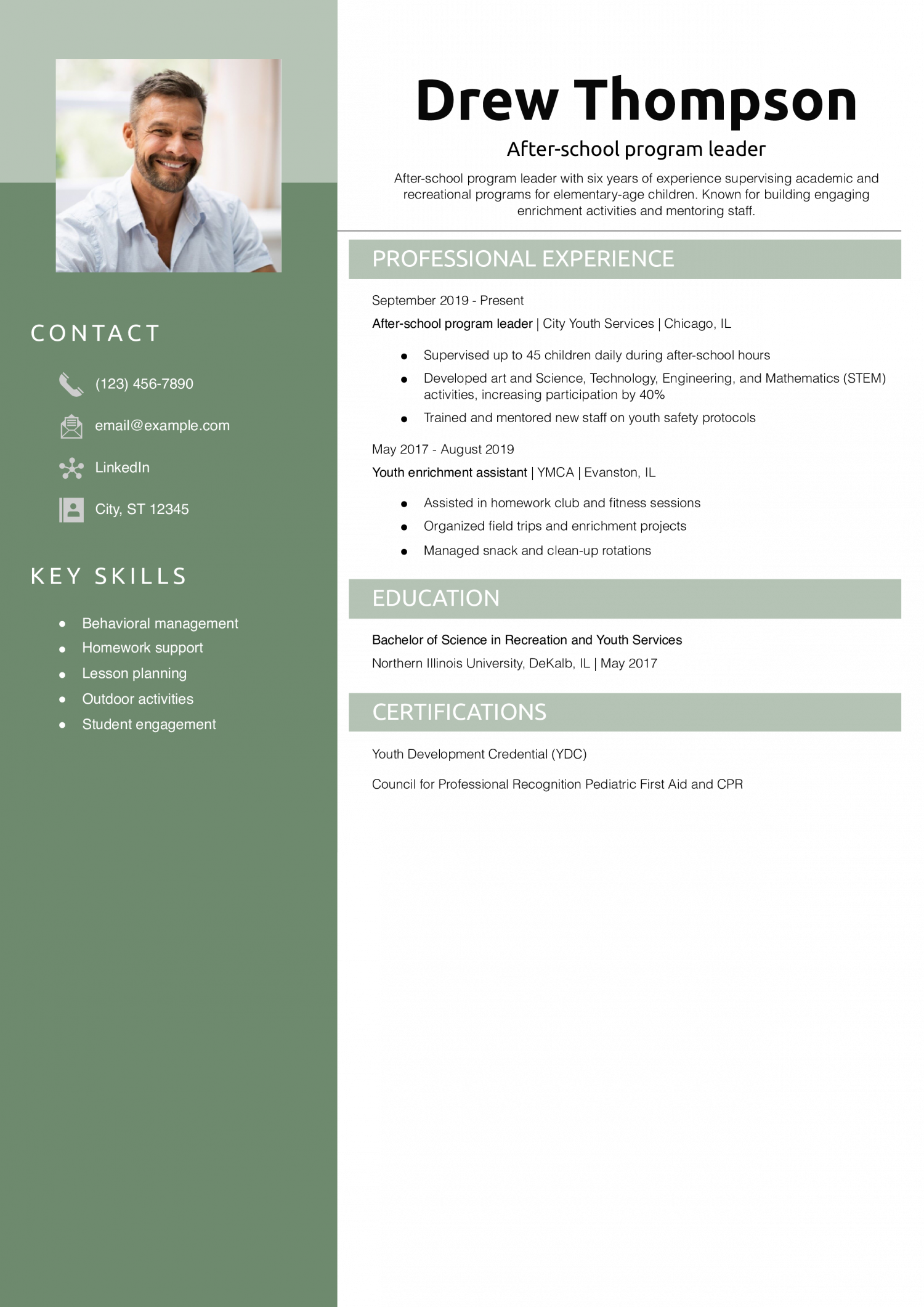 After-school program leader resume