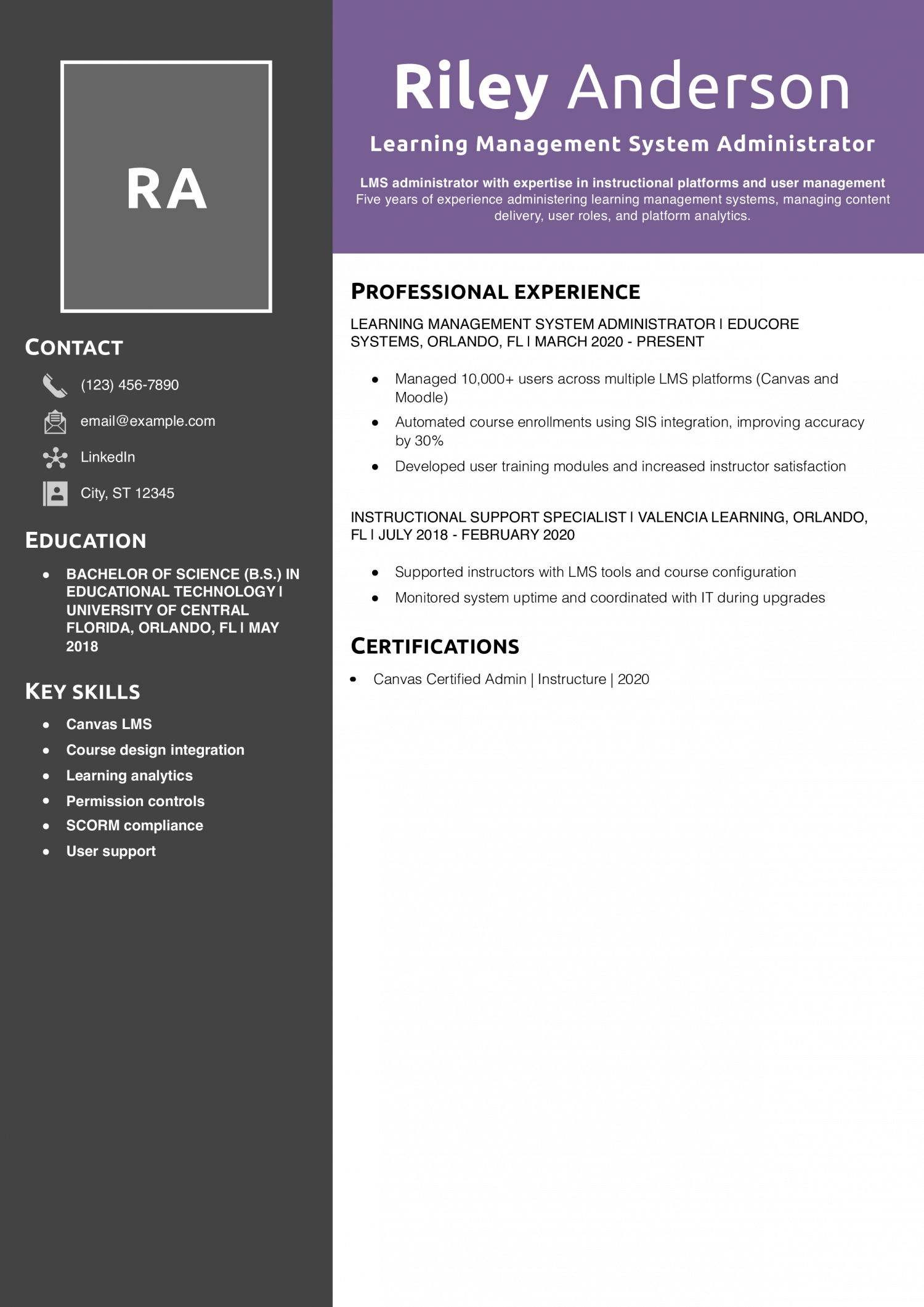 Learning Management System Administrator Resume Example